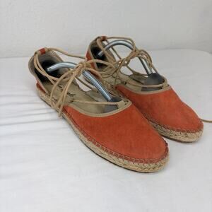 Free People Orange Suede Espadrille Lace-Up Sandals